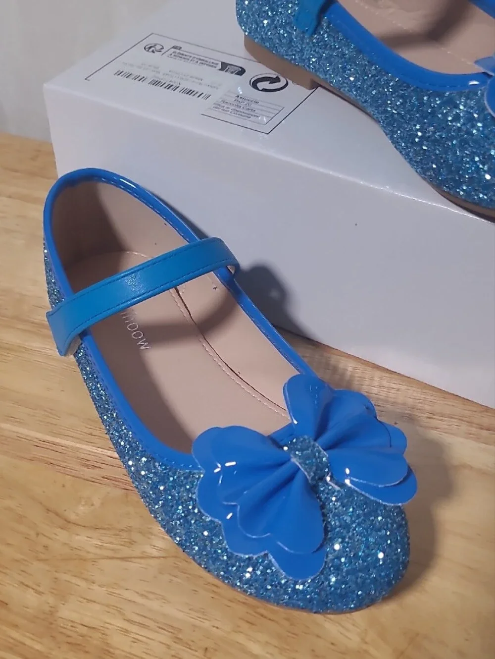 Girls' Blue Glitter Bow Mary Jane Dress Shoes